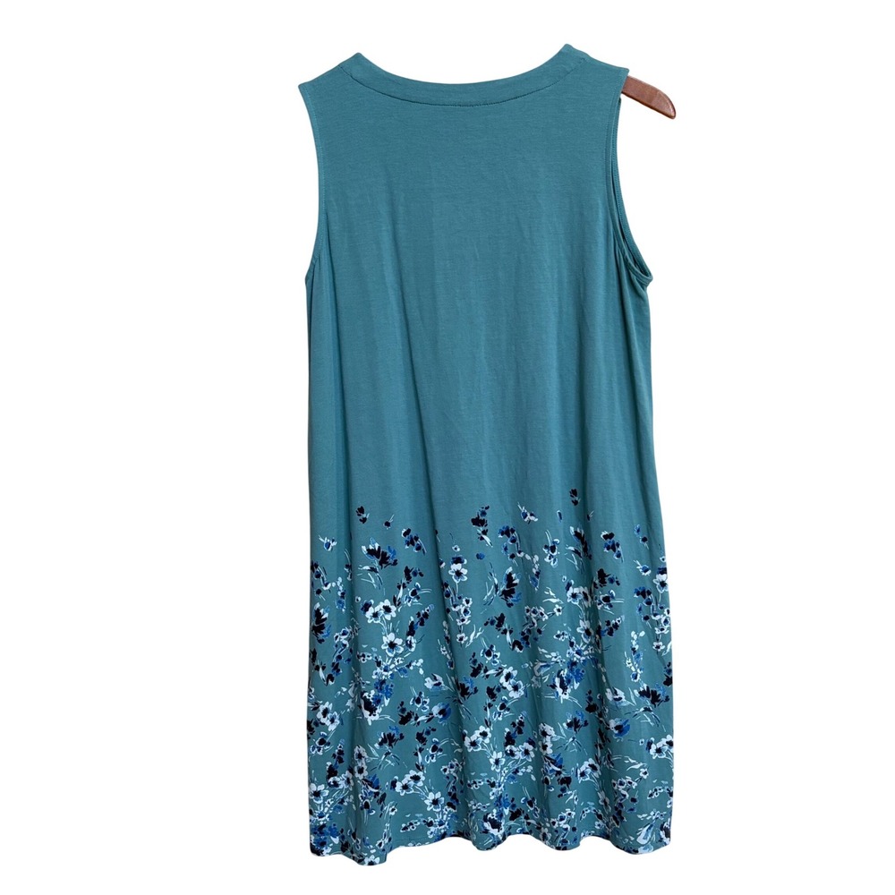 J. Jill Wearever Collection Sleeveless Floral V-Neck Dress Teal Blue M Petite - Picture 3 of 6